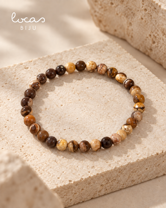 Pulseira masculina Locas Biju em pedras naturais, fotografia de produto