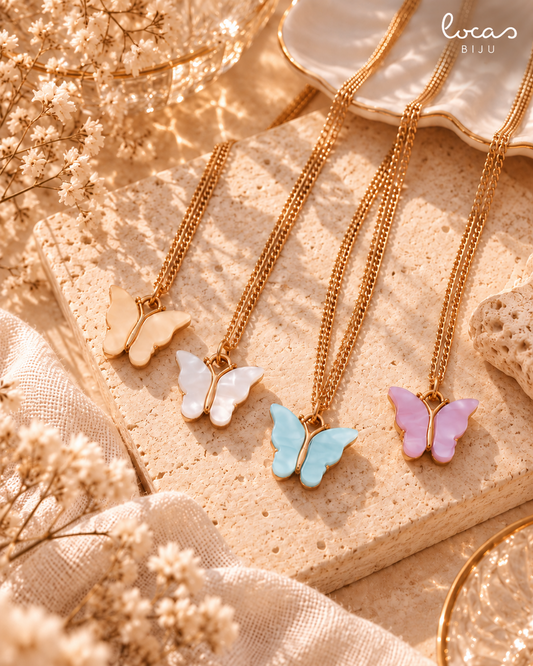 MINI BUTTERFLY colares dourados com borboleta em várias cores